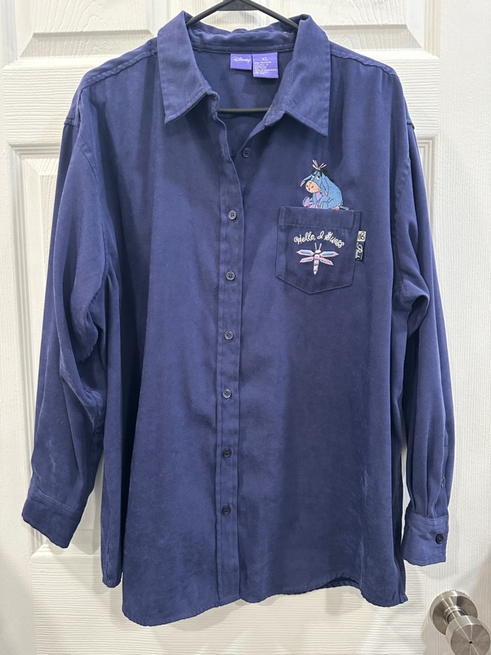 Vintage Disney Eeyore Button Down Casual Blouse Shirt Blue XL